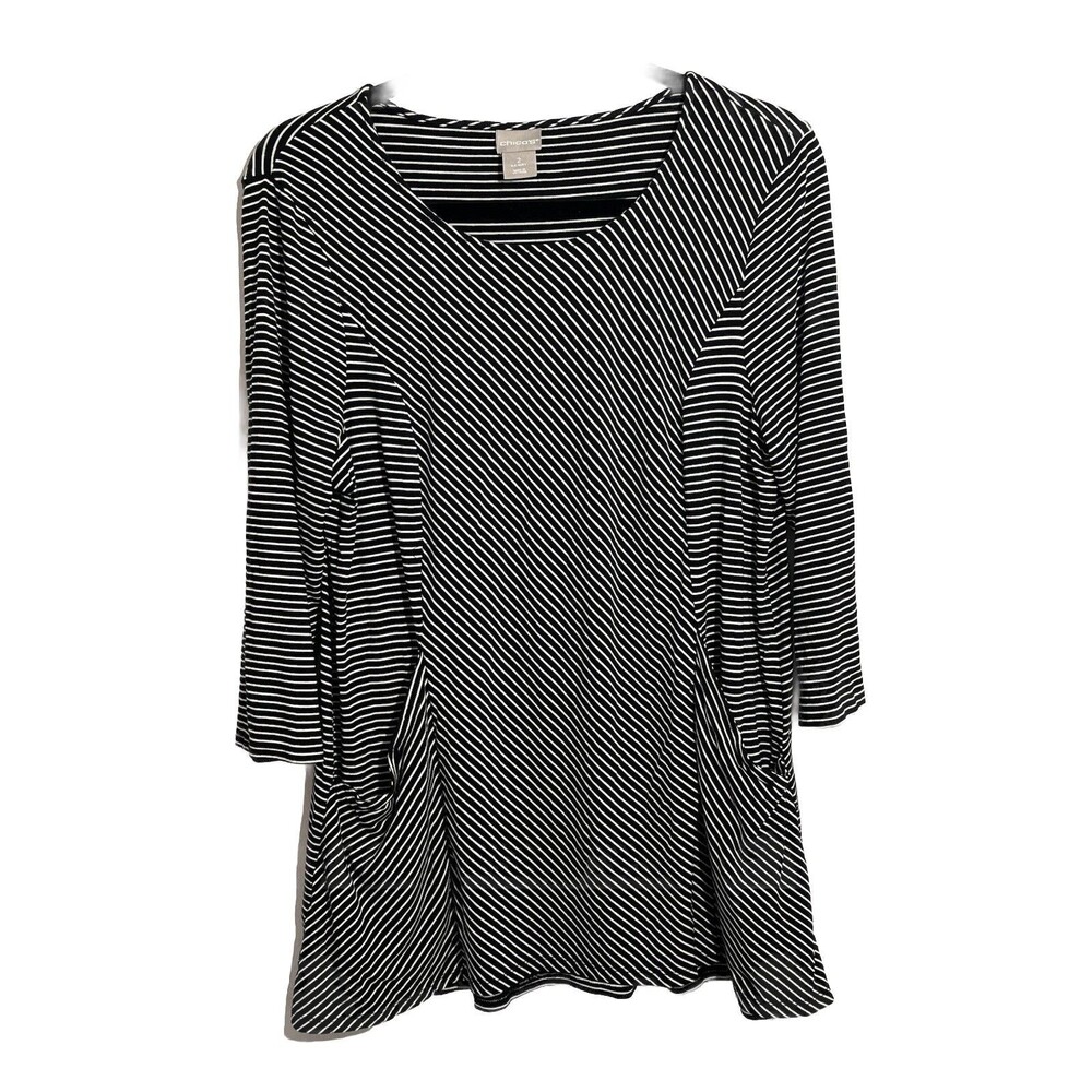 Chicos Slimming Stripes print 3/4  Sleeve Blouse Shirt Womens 2 US L  (13)